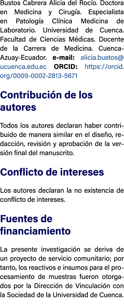 Bustos Cabrera Alicia del Roc o. Doctora en Medicina y Cirug a. Especialista en Patolog a Cl nica Medicina de Laborat...