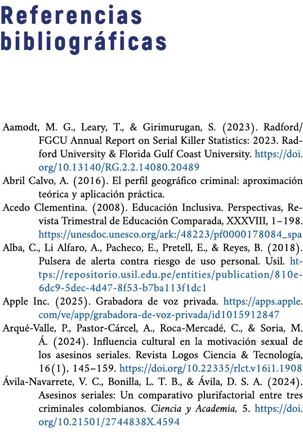 Referencias bibliogr ficas Aamodt, M. G., Leary, T., & Girimurugan, S. (2023). Radford/FGCU Annual Report on Serial K...