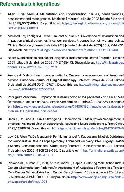 Referencias bibliogr ficas ﻿ ﻿Allen B, Saunders J. Malnutrition and undernutrition: causes, consequences, assessment ...