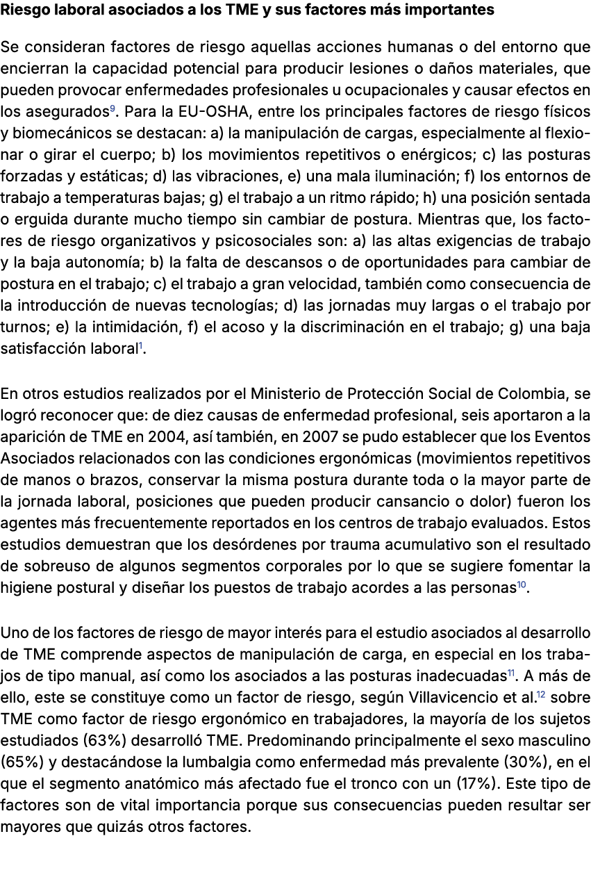 Riesgo laboral asociados a los TME y sus factores m s importantes Se consideran factores de riesgo aquellas acciones ...