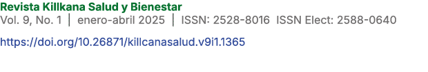 Revista Killkana Salud y Bienestar Vol. 9, No. 1 | enero abril 2025 | ISSN: 2528 8016 ISSN Elect: 2588 0640 https://d...