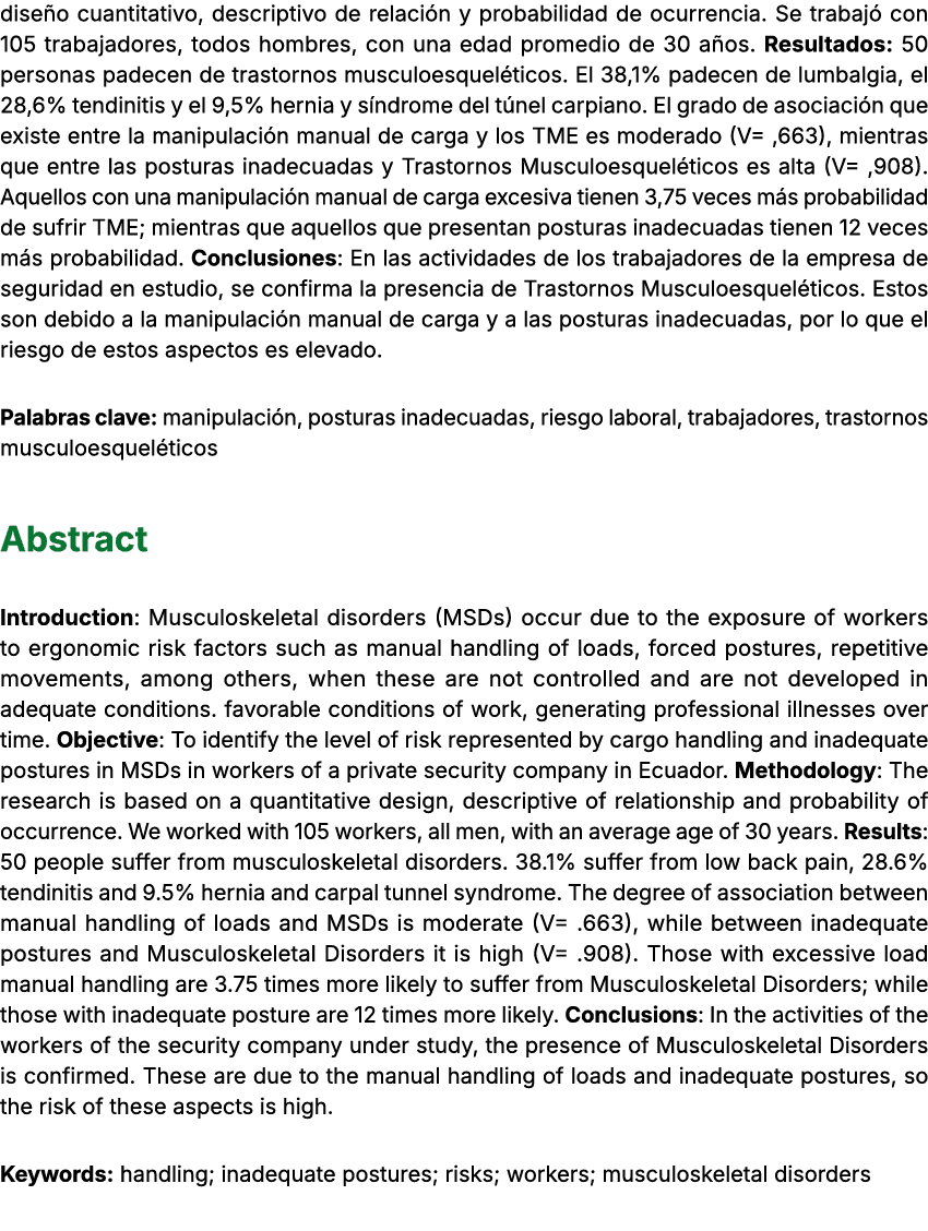 dise o cuantitativo, descriptivo de relaci n y probabilidad de ocurrencia. Se trabaj con 105 trabajadores, todos hom...