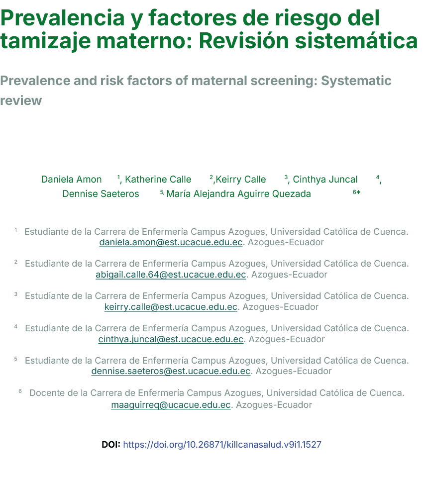 Prevalencia y factores de riesgo del tamizaje materno: Revisi n sistem tica Prevalence and risk factors of maternal s...