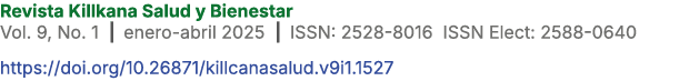 Revista Killkana Salud y Bienestar Vol. 9, No. 1 | enero abril 2025 | ISSN: 2528 8016 ISSN Elect: 2588 0640 https://d...