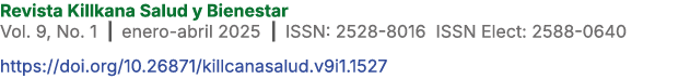 Revista Killkana Salud y Bienestar Vol. 9, No. 1 | enero abril 2025 | ISSN: 2528 8016 ISSN Elect: 2588 0640 https://d...