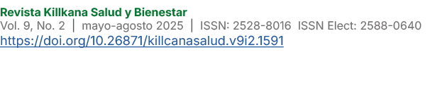 Revista Killkana Salud y Bienestar Vol. 9, No. 2 | mayo agosto 2025 | ISSN: 2528 8016 ISSN Elect: 2588 0640 https://d...