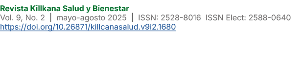 Revista Killkana Salud y Bienestar Vol. 9, No. 2 | mayo agosto 2025 | ISSN: 2528 8016 ISSN Elect: 2588 0640 https://d...