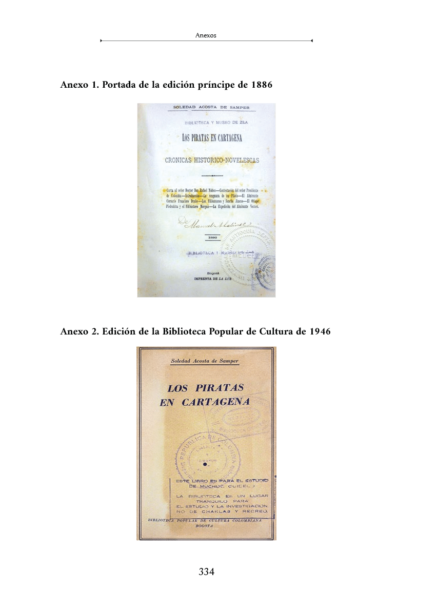 Portadas antiguas de libros titulados Los Piratas de Cartagena con sellos oficiales y texto en estilo tipogr fico cl sico. Descripci n generada con IA