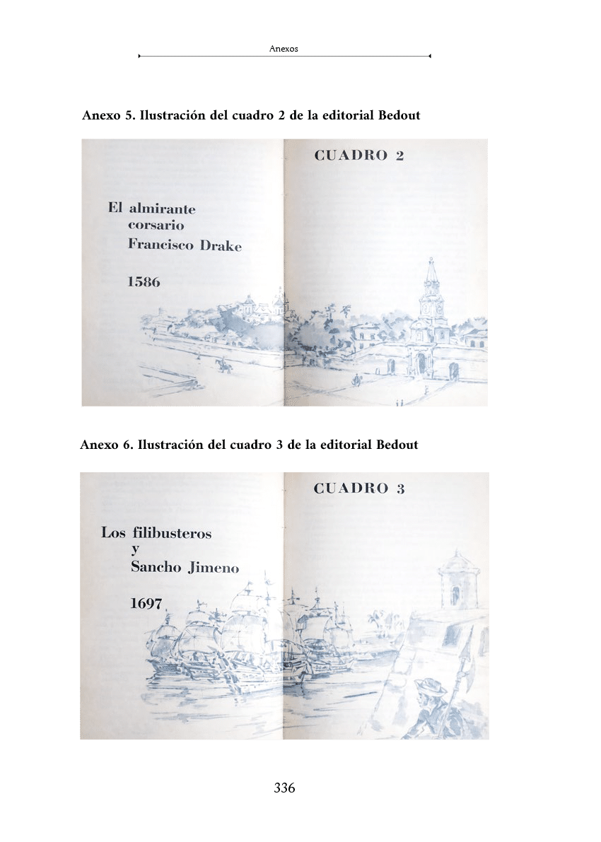 Dos p ginas abiertas de libros antiguos con ilustraciones en azul que muestran escenas hist ricas y textos en espa ol sobre eventos y personajes del siglo XVI y XVII. Descripci n generada con IA
