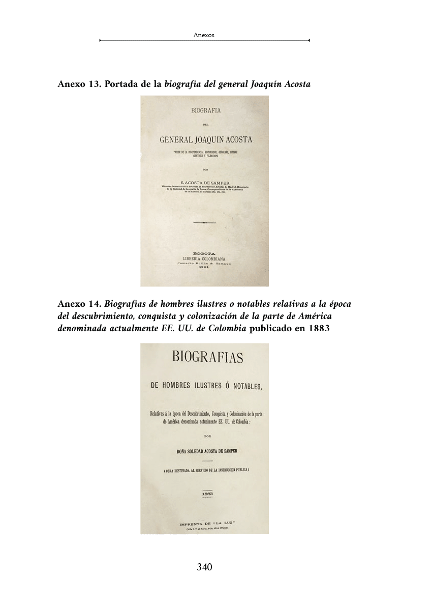 Portadas de documentos hist ricos con biograf as y retratos del general Joaqu n Acosta y de hombres ilustres y notables publicadas en el siglo XIX. Descripci n generada con IA