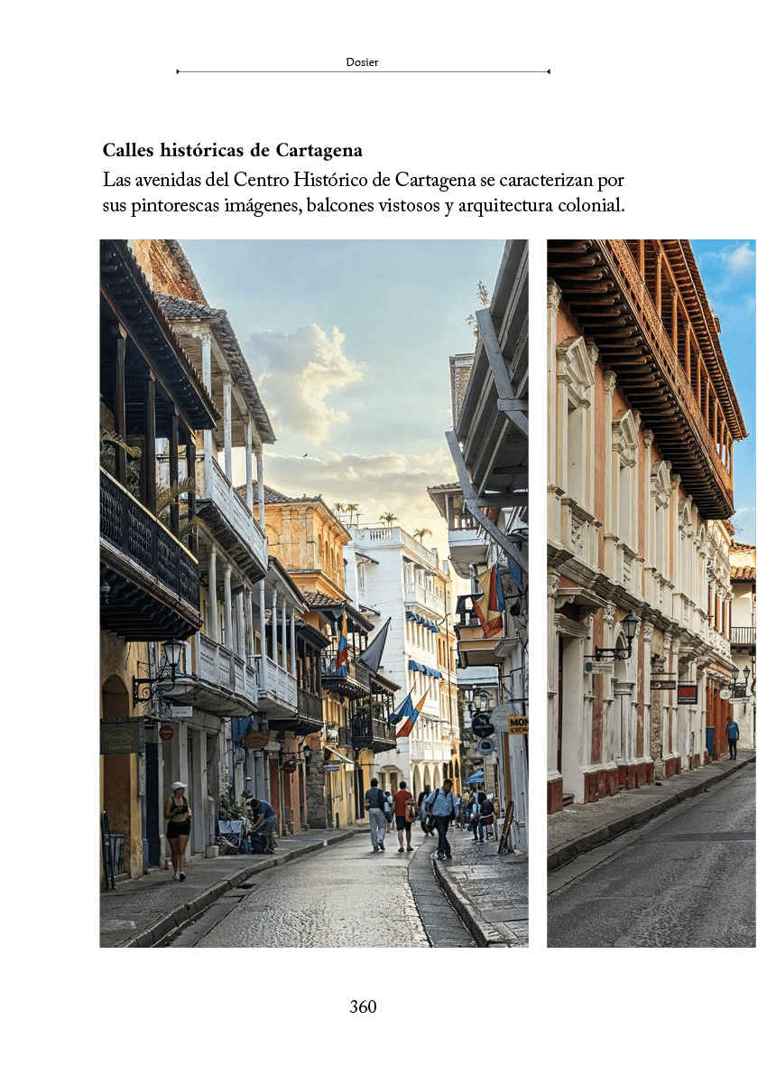 Calle estrecha del centro hist rico con edificios coloniales de balcones de madera y personas caminando bajo un cielo parcialmente nublado. Descripci n generada con IA